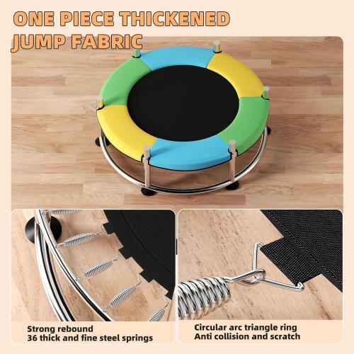 55 Trampoline for Kids,Up to 440 Ibs Mini Trampoline with Anti-Rollover Round Bottom,Indoor & Outdoor Toddler Trampoline with Safety Enclosure,Adjustable Gymnastics Bars,Basketball Hoop