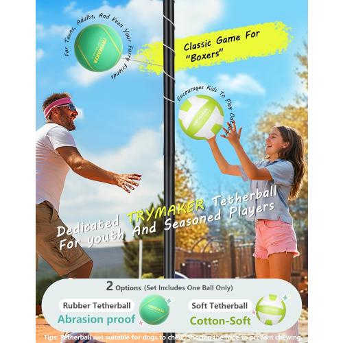 Trymaker Tetherball Set, Tether Balls and Rope Set with Pole 10.43ft Height Heavy Duty, Tetherball Equipment Kit for Backyard Outdoors(No Base Included)