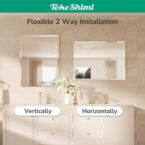 TokeShimi 24x36 Beveled Wall Mirror Decorative, Bathroom Vanity Mirrored with 1 Beveled Edge, Shatterproof Modern Frameless Mirror Bathroom Rectangle for Living Room, Entryway, Restroom
