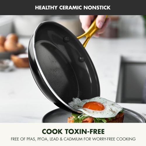 GreenPan Swift Cookware 10 Frying Pan Skillet, Healthy Ceramic Nonstick Coating, Heavy-Gauge Aluminum, Gold-Tone Stainless Steel Handle, PFAS-Free, Dishwasher & Oven Safe, Black