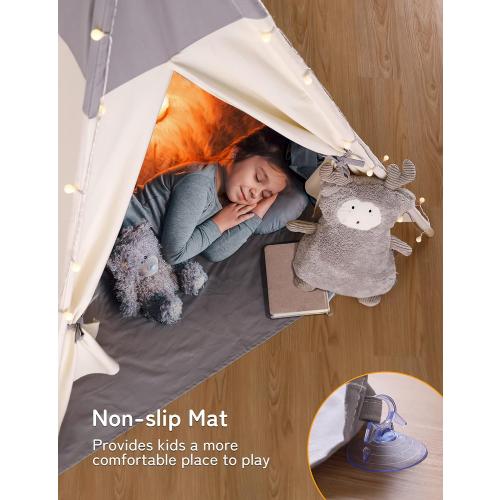 besrey Teepee Tent for Kids, Cotton Canvas Play Tent with Lights & Mat, Sturdy Toddler Tipi Tent Playhouse for Boys Girls, Foldable Indoor Outdoor Camping Reading Hideaway