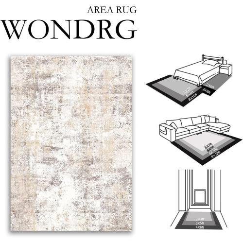 10x14 Area Rug Beige Grey Abstract Living Room Bedroom Washable Carpet Neutral Modern Non Slip Soft Low Pile Indoor Large Throw Rug for Dining Room Office