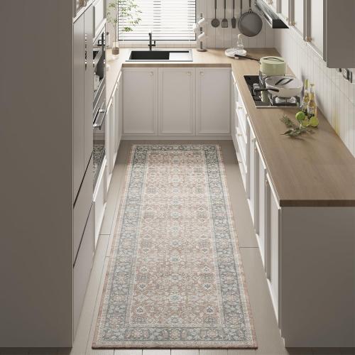 2'5x8 Low Pile Distressed Runner,Washable Runner Rugs Non-Slip&Low-Pile Kitchen Orange Collection Rug, Laundry Room Rug