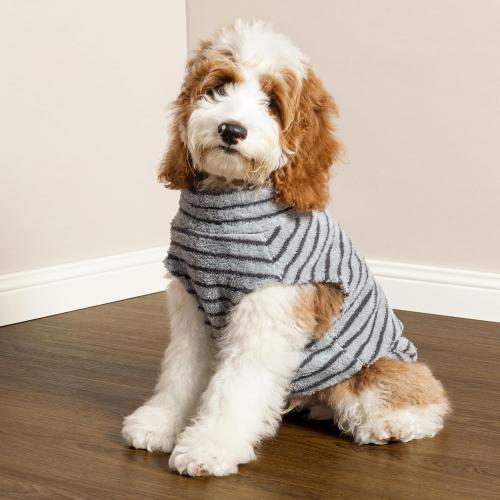 Fitwarm 2 Pack Striped Fleece Dog Sweater, Warm Winter Dog Clothes for Small Dogs Boy Girl, Fuzzy Pet Outfit, Doggy Pullover Jumper, Grey, Navy, XXL
