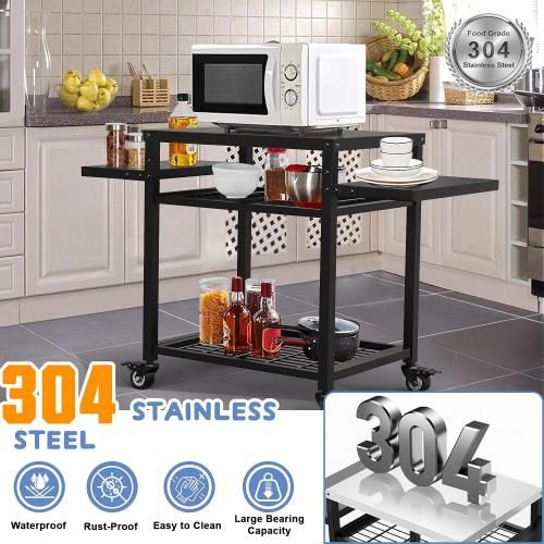 42 x 20 Three-Shelf Grill Cart, Outdoor Grill Table with Pizza Oven & BBQ Grill Stand