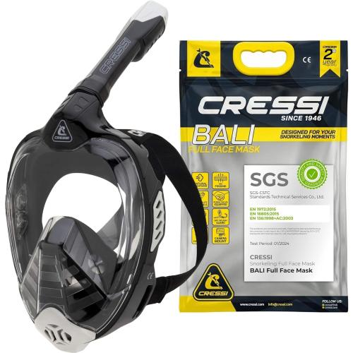 Cressi Adult Snorkeling Full Face Mask - Wide Clear View, Anti-Fog System - Easy Breathing: Safety First - Bali: Designed in Italy