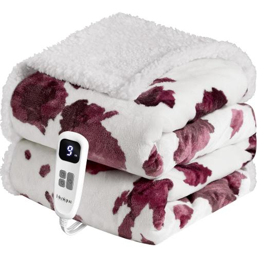 Heated Blanket Throw Blanket – Fast Heating Blanket with 10 Heat Settings & 4 Timer Options, Cozy Soft Fleece Sherpa, Washable, Warm Gifts for Grandma