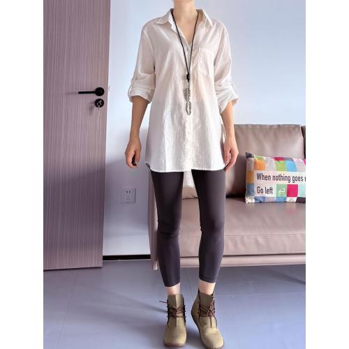 SizeL... lMinibee Women'sLinen Blouse High Low Shirt Roll-Up Sleeve Tops