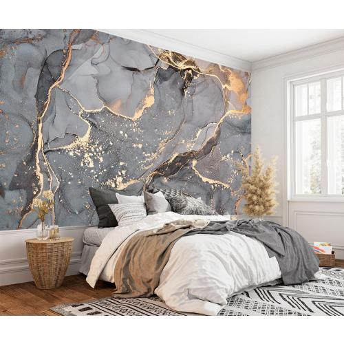 AFZEVEB-Gray and Gold Marble Wallpaper Wall murals for Bedroom 114x74(Not Peel and Stick)