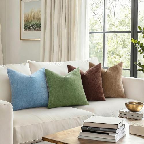 decorUhome Soft Chenille Brown Throw Pillow Covers 20X20 Set of 2