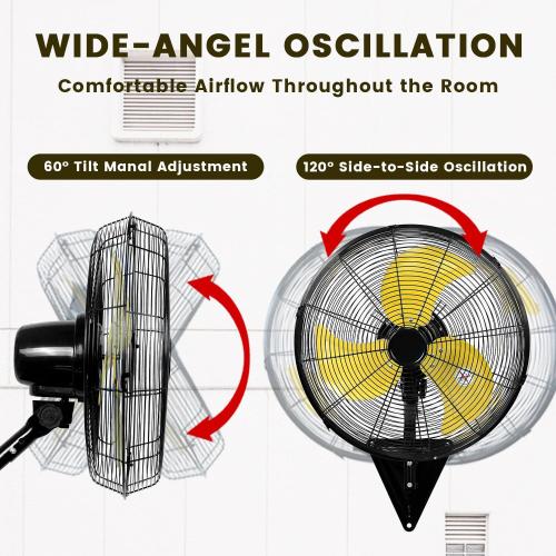 Size 20 Inch Wall Mount Fan, Heavy Duty Oscillating Wall-Mounted Fan with 5500 CFM, High Velocity 3 Speed Fans Outdoor with Adjustable Tilting for Workshop, Garage, Patios, Commercial and Industrial