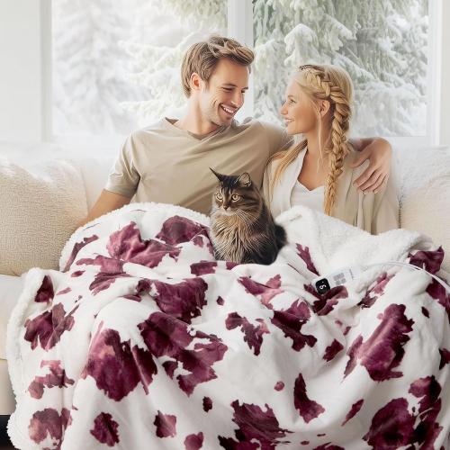 Heated Blanket Throw Blanket – Fast Heating Blanket with 10 Heat Settings & 4 Timer Options, Cozy Soft Fleece Sherpa, Washable, Warm Gifts for Grandma