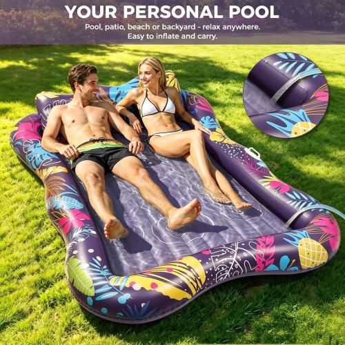 Korlon Tec Extra Large Pool Floats Adult, 81 x 60 Inflatable Tanning Pool Lounger Float with Pillow and Cup Holders, Sun Tanning Bed Pool Rafts Floaties for Adults Beach Lake River