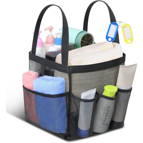 Temede Mesh Shower Caddy Tote, Large Shower Caddy Basket Portable, Quick Dry Hanging Toiletry Bag, 8 Storage Pocket Handle Bath Organizer for College Dorm, Gym, Camp, Travel