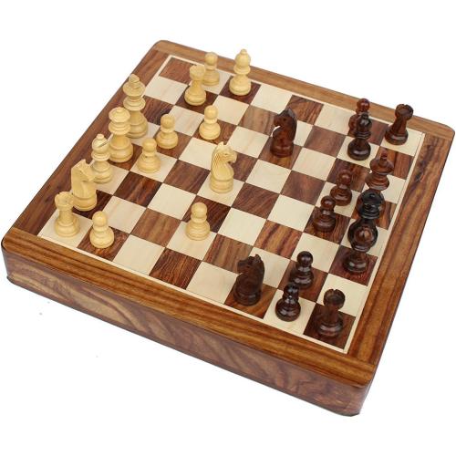 Wooden Chess Board Game Set with Magnetic Pieces (12 x 12 Non-Folding with Drawer)