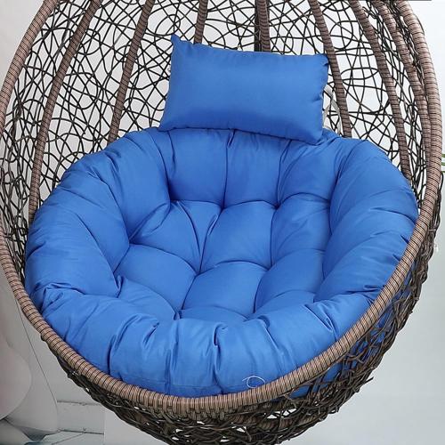 Outdoor Egg Chair Cushion Waterproof with Headrest Pillow Blue Thicken Hanging Chair Cushions Replacement for Proch Patio Backyard Furniture (Only Cushion)