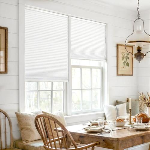 LazBlinds Cordless Cellular Shades, No Tools No Drill Blackout Honeycomb Shades Pleated Blinds for Windows, 34'' W x 48'' H, Silver White