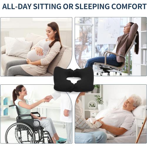 BALAPET Memory Foam Bed Sore Cushions for Butt, Ergonomic Bedsore Pressure Relief Pillow for Sleeping and Sitting, Removable T Shaped Opening Tailbone Cushion for Bed Sores on Buttocks(Black)