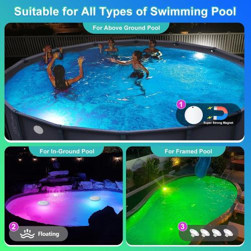 Rechargeable Submersible Pool Lights for Above Ground Pools Waterproof, Underwater LED Pool Lights for Inground Pool with Remote,Magnetic Swimming Pools Light for Hot tub,Spa-2PCS