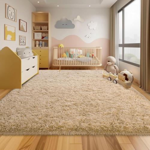 Large Area Rugs for Living Room, Ultra Soft Beige Big Shag Rug for Bedroom Nursery, Modern Fluffy Plush Carpet for Girls Boys Kids Room Dorm Home Decor, Upgrade Non-Slip
