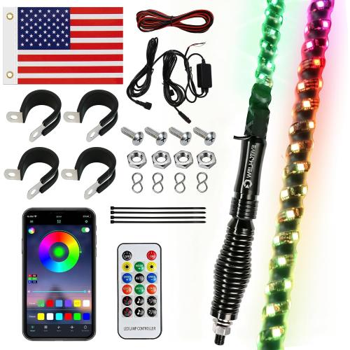 2 Pack 4FT Whip Lights with Spring Base,LED Whip Light with App &Remote Control, Spiral RGB Chasing Lighted Whips with Rocker Switch,Music Whip Light for UTV ATV Polaris RZR Can-Am SXS Truck