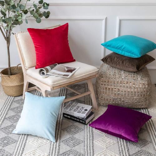 Phantoscope Pack of 2 Velvet Decorative Throw Decorative Pillow Cover Soft Solid Square Cushion Case for Couch Off White 18 x 18 inches 45 x 45 cm