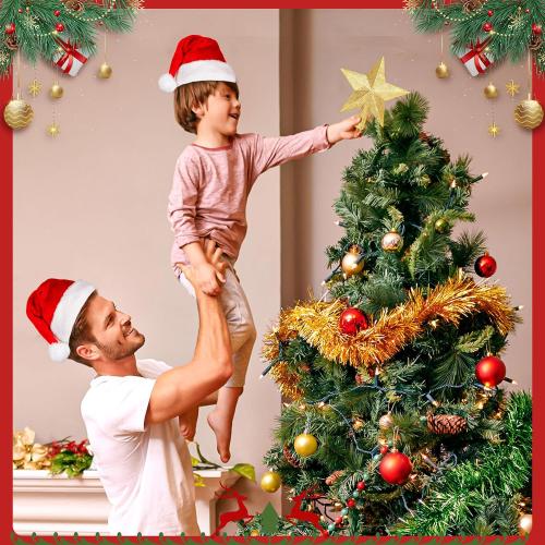 Glitter Christmas Star Tree Topper for Holiday Decorations, Christmas Tree Decoration for Holiday Ornament and Home Decor, Shatterproof Tree Toppers for Party Indoor ＆ Outdoor-Gold 4 inch