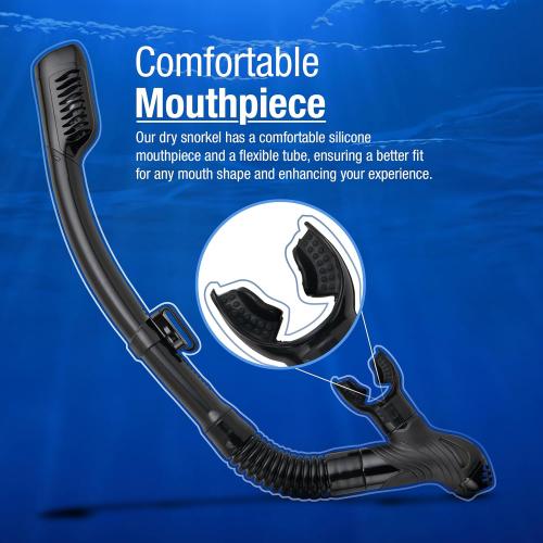 BLACK Dry Snorkel with Purge Valve - Snorkel Gear for Adults with Comfortable Silicone Mouthpiece & Quick Release Clip - Scuba Diving, Snorkeling, Freediving, Spearfishing, Swimming