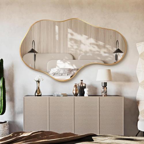 Irregular Wall Mirror - Wall Mirrors Decorative 24x 40 Asymmetrical Abstract Mirror Aviation Aluminum Alloy Frame Unique for Bathroom, Bedroom, Living Room, Cloakroom, Entryway Gold