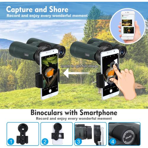 10x42 HD Binoculars for Adults High Powered with Phone Holder, BAK4 Prism Waterproof Travel Binoculars for Bird Watching Hiking Camping Wildlife Viewing Outdoor Concerts Sports
