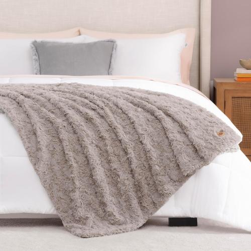 UGG Adalee Faux Fur Throw Blanket Luxury Lightweight Cozy Soft Throw for Couch Bed or Chair Hypoallergenic Machine Washable Double-Sided Fluffy Blanket Home Decor, 50-inch x 70-inch, Oyster Brown