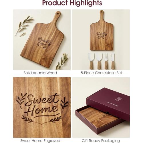 Charcuterie & Cheese Board Set, 5-Piece, 15.7, Acacia Wood