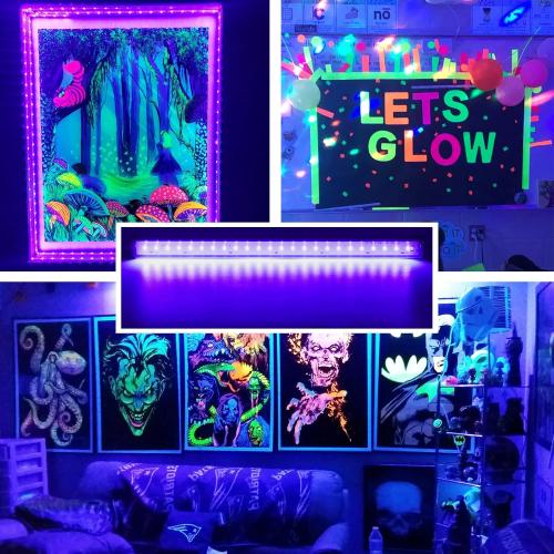 Black Light Bar 10W UV Blacklight Strip for Glow Party: 1ft USB Portable LED Party Supplies for Body Paint Stage Fluorescent Tapestry Poster Halloween Club Bedroom Cabinets Decor Urine Detect 2 Pack