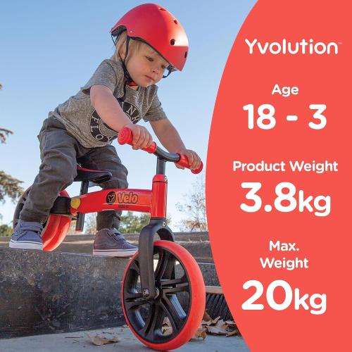 Yvolution Y Velo Junior 9 Balance Bike – 2-in-1 No-Pedal Training Bicycle with Dual Rear Wheels, Adjustable Seat & Handlebar – Ages 18 months to 3 years, Max Weight 44 lbs