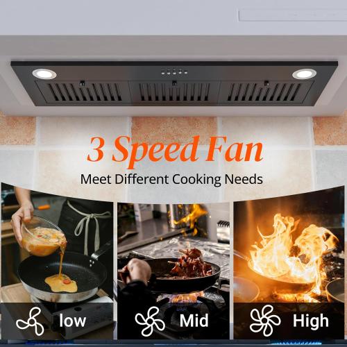 FIREGAS Black Range Hood Insert 36 inch, Built-in Kitchen Hood with 600 CFM, Ducted/Ductless Convertible Vent Hood, Stove Hood with Push Button, Aluminum Filters and Charcoal Filters