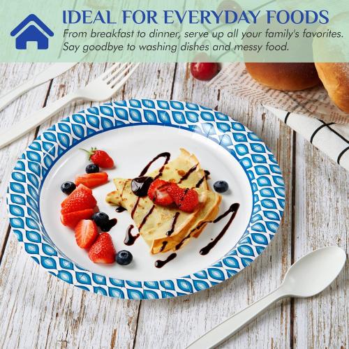MUCHII 8.375 Inch Disposable Paper Plates, 300 Count Soak and Cut Proof Printed Paper Plates for Daily Use, Holiday for Family Gatherings, Parties, Picnic