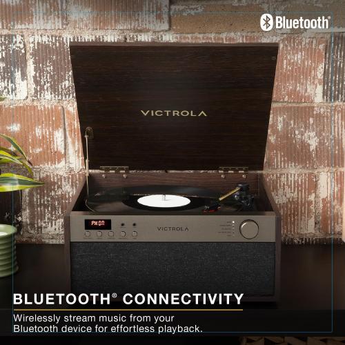 Victrola Century Essential - 5-in-1 Vinyl Record Player & Music Center – 3-Speed Turntable, CD Player, VINYLSTREAM, Bluetooth & 3.5mm Aux, Record Player with Speakers, Mid Century Design (Walnut)