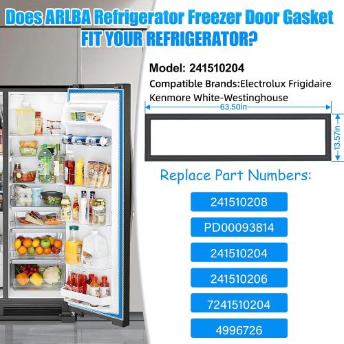 Upgraded 63.50x14.57 241510204 241510208 Refrigerator Freezer Door Gasket Replacement Compatible with Frigidaire, Kenmore and Electrolux Freezer Seal 4996726 241510204 241510206 7241510204 Black