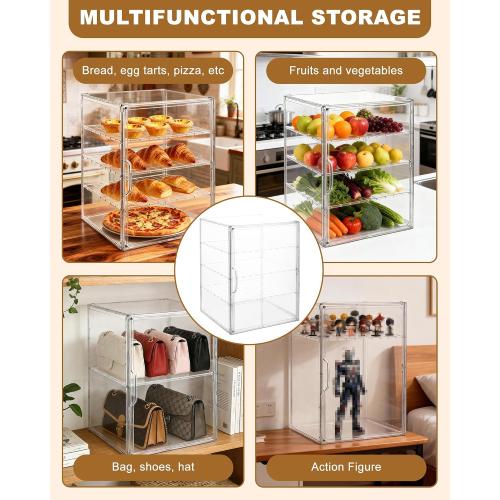Large Pastry Display Case, 4-Layer Adjustable Corner Bread Box for Kitchen Countertop, 17.32x13x12.4inch Bread Storage Container with Magnetic Door(17.32x13x12.4inch)