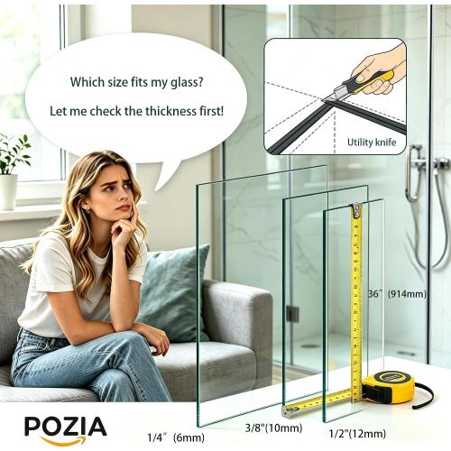 POZIA Shower Door Bottom Seal Frameless Glass Shower Door Seal Strip Clear Vinyl Durable Stop Shower Leaks and Create a Water Barrier Ultra Clear (1PACK-3/8in)