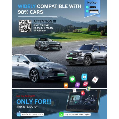 Jemluse Wireless CarPlay Adapter for Apple iPhone - Multi-User Seamless Connection for Convert Wired to Wireless Car Play Adapter - No Latency from iOS 10  to Screen w/USB C (Gray)