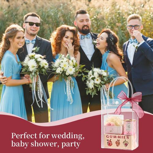 Jutieuo 24 Pack Clear Plastic Gift Bags with Handles, Reusable Transparent Party Favor Bags PVC Goodie Bags Bulk for Wedding, Baby Shower, Birthday (4.9 x 7.5 x 3.2)