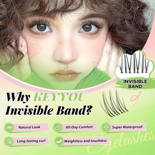 KEYYOU Natural Lash Clusters Kit Aurora Wispy Lash Extension Kit C Curl | Untra-Thin 0.03mm Clear Band,Poke-Free Comfort, Featherlight Fibers, Seamless Mascara Look,Eyelash extension Kit,8-16mm