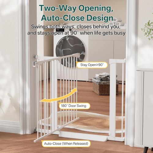InnoTruth 27-36.6 in Wide Baby Gate for Stairs and Doorways, White | Indoor Metal Dog Gate for Pets, Auto Close 2 Way Swing Walk Through Door, Double Lock & Y-Bolts, Pressure or Hardware Mount