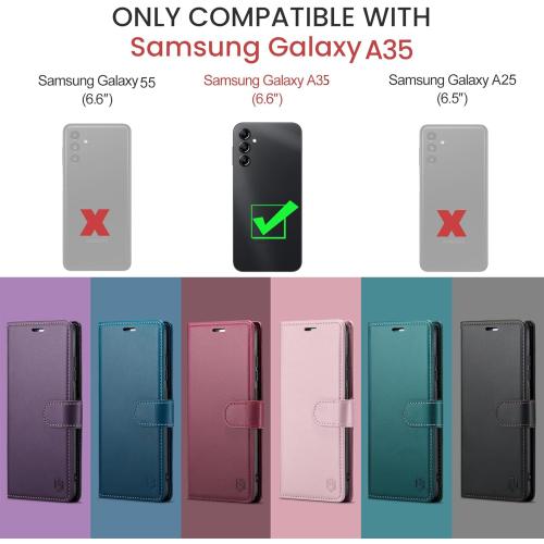 Wallet Case for Samsung Galaxy A35, RFID Blocking Credit Card Holder, PU Leather Folio Flip Kickstand Protective Shockproof Cover for Galaxy A35 (Blue-Green)