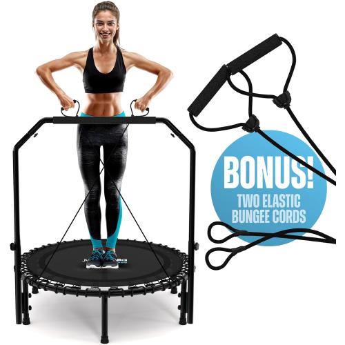 Jumpzylla Fitness Trampoline 40 or 48 | Foldable Mini Rebounder Trampoline for Adults with Bar | Durable, Quiet, Low-Impact Exercise Equipment for Indoor and Home Workouts (550 LBS Capacity)