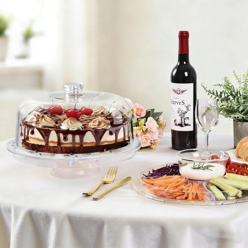 Acrylic Cake Stand with Dome Lid, 12.2 Inch 6-in-1 Clear Cake Plate Carrier with Handle, Crystal Display Holder with Cover for Birthday Parties, Weddings, Cupcakes, Fruit Platter & Home Baking Gift