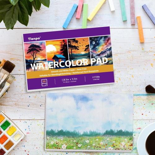 Tlenpo Watercolor Paper Pad, 8.5 x5.5 in, 110lb/230gsm, 50 Sheets Artist Painting Drawing Paper Book, Art Supplies for Adults Kids, Acid-Free Water Color Paper for Beginner Students (3 pack)