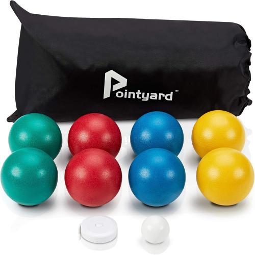 84mm Bocce Ball Set, Outdoor Games for Adults and Family, Backyard Ball Set with 8 PE Bocce Balls & 1 Pallino & Carry Bag & Measuring Tape for Teens Beginners