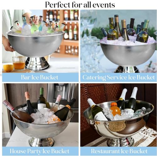 Premium 12L Large Ice Bucket for Parties – 16x16x10 Silver Stainless Steel Beverage Tub with Scoop – Insulated Ice Bucket for Cocktail Bar, Beers & Champagnes – 1.77kg Drink Bucket for Celebrations